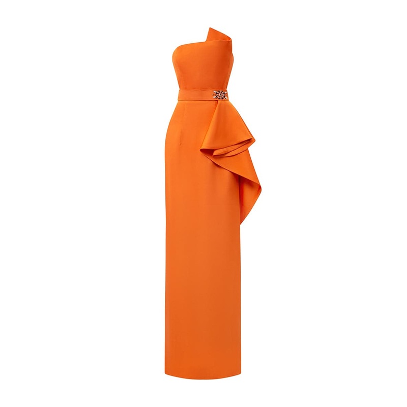 DIPPED DRESS WITH WAIST DRAPED DETAIL