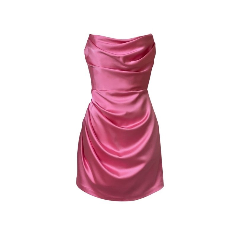 DOULZEN ICONIC PINK SATIN MINI DRESS