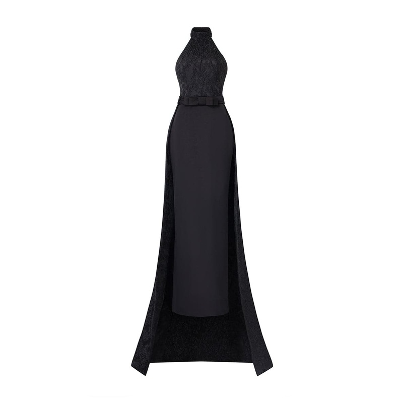 HALTER GOWN WITH WRAP AROUND BACK LAYER