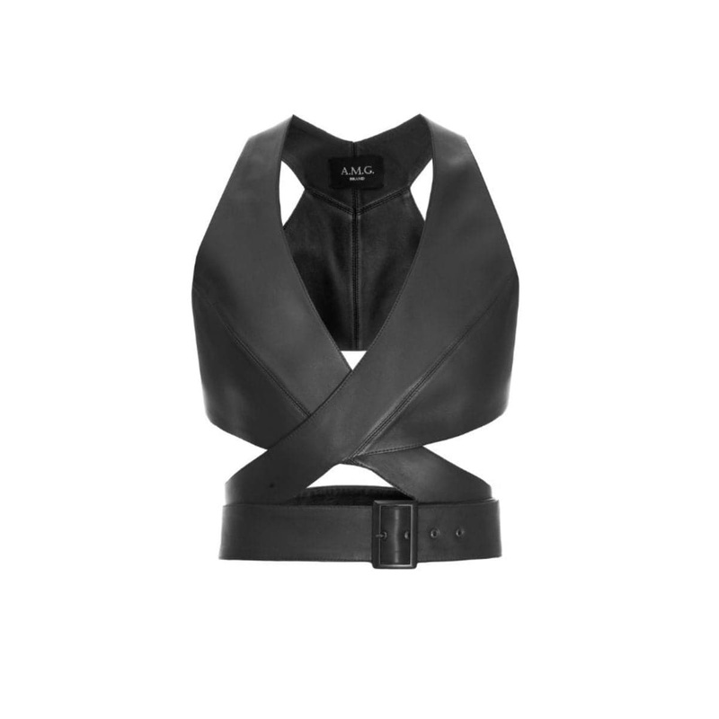 LEATHER V-NECK CUT-OUT TOP