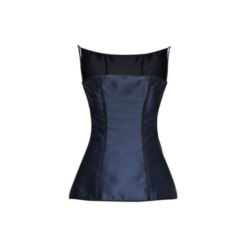 NAVY BLUE OOSTEN OPEN-BACK MESH CORSET TOP