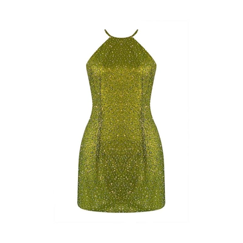 PARADISO GREEN HIGH-NECK MINI DRESS