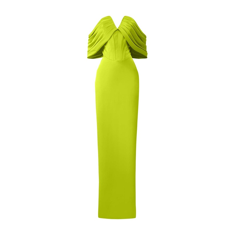 V-CUT BUSTIER DRESS WITH WRAPPED SHOULDER