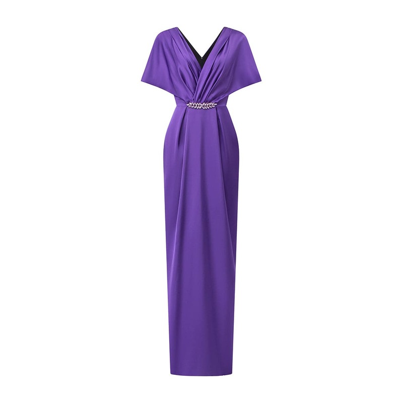 V-NECK GOWN WITH DRAPED WAIST DETAIL