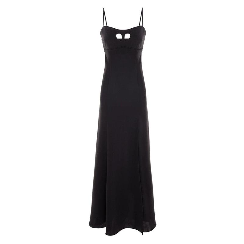 BLACK CUT-OUT HEART SILK GOWN