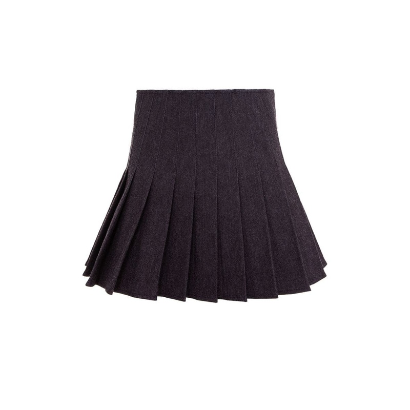 BLACK PLEATED DENIM MINI SKIRT