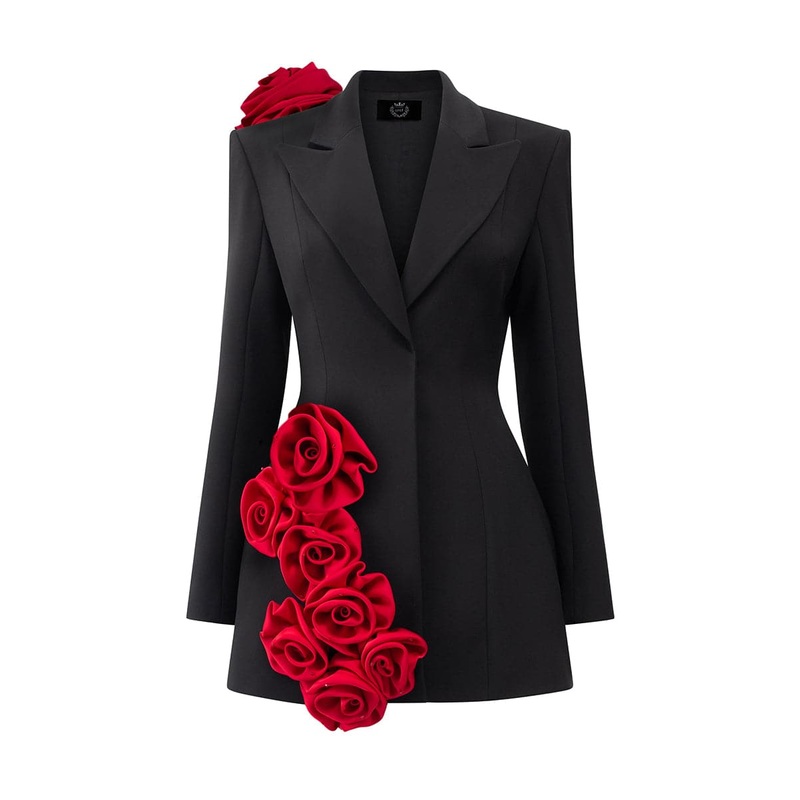 BLACK ROSE TWILL BLAZER DRESS