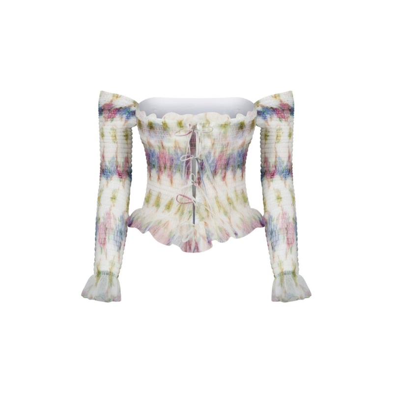 FLORAL PRINT TULLE TOP