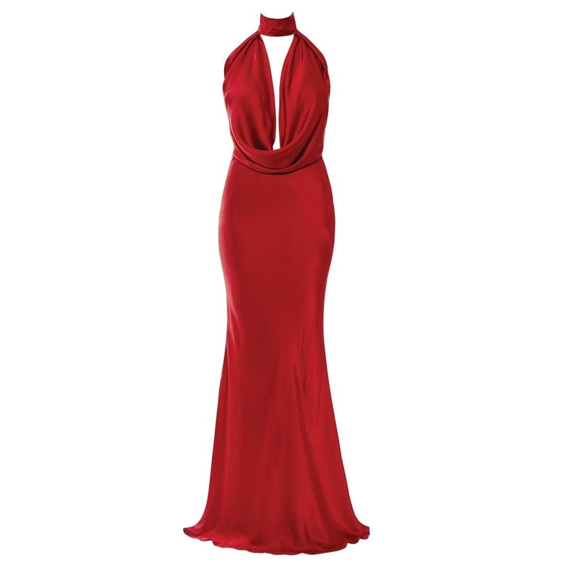 KATHY RED SATIN BACKLESS GOWN