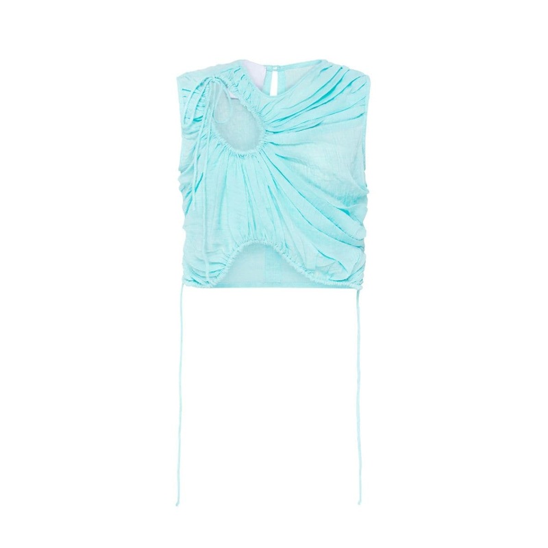 LIGHT TURQUOISE PLEATED DROP TOP