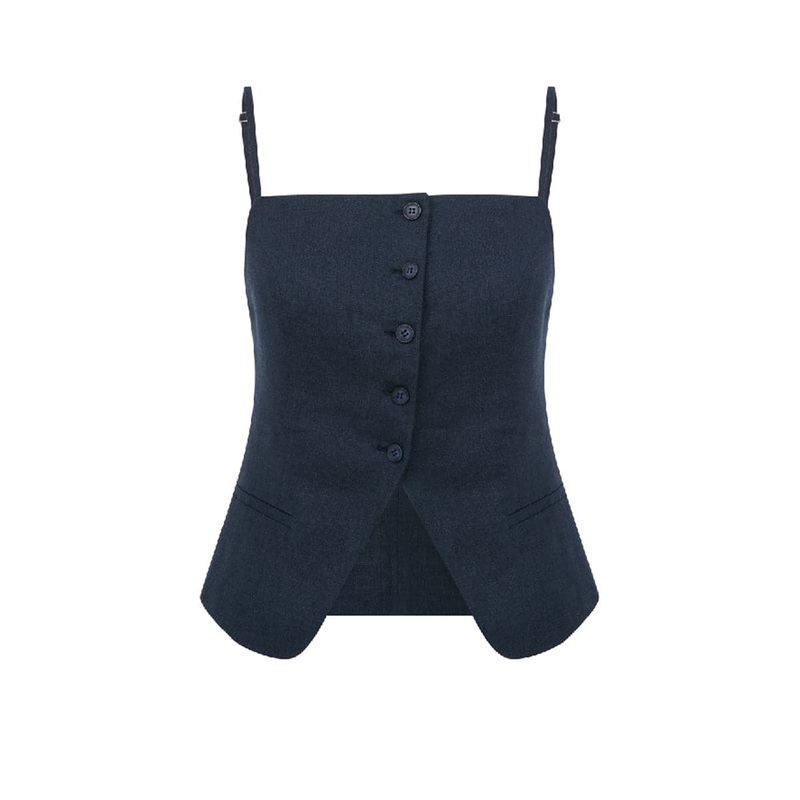 MARONA DARK NAVY LINEN TOP