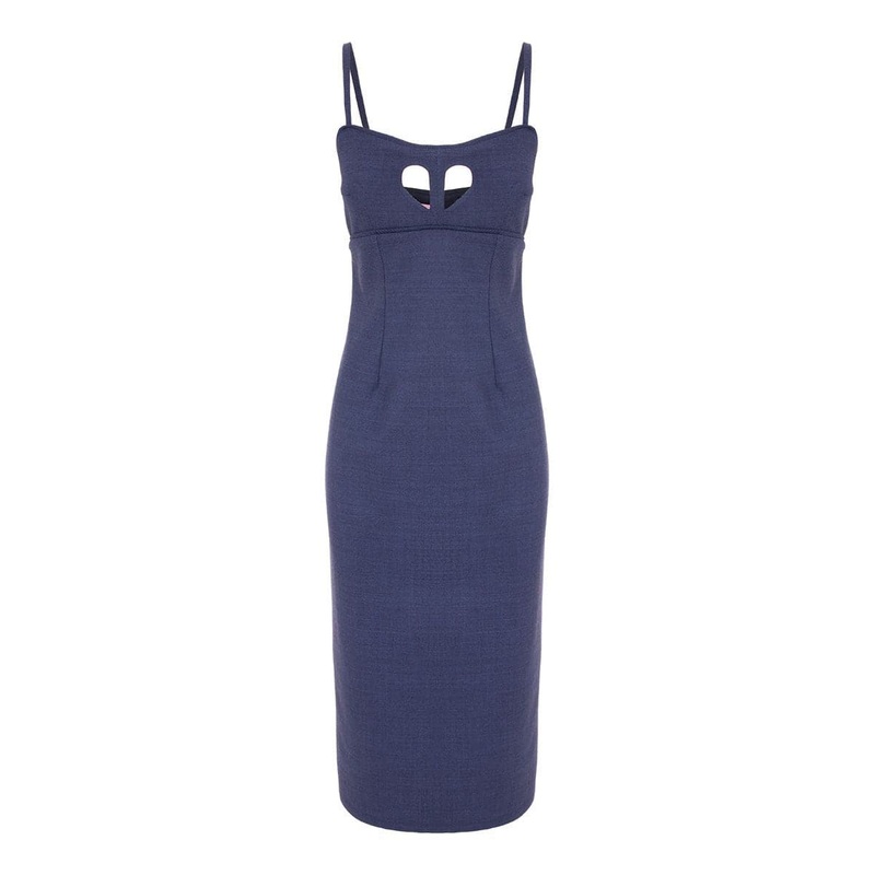 MIDNIGHT BLUE CUT-OUT HEART DENIM MIDI DRESS