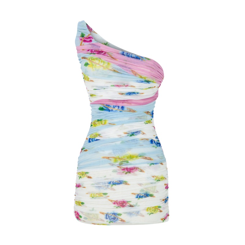 MULTICOLOR ONE-SHOULDER MINI DRESS