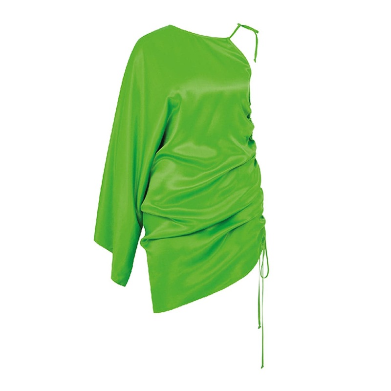 ROCHA JOLLY GREEN ASYMMETRIC SATIN MINI DRESS