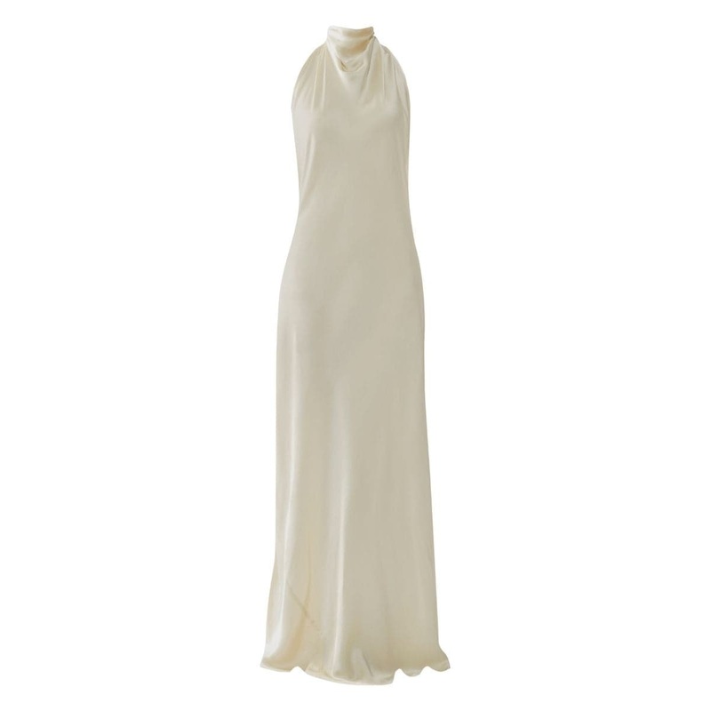SHANNYN OFF WHITE HIGH-NECK SATIN GOWN