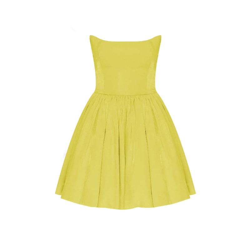 SIBBY MARIGOLD STRAPLESS SATIN MINI DRESS