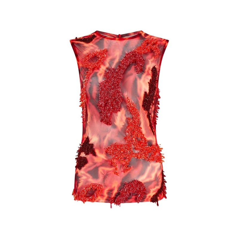 ZUSI RED AND ORANGE EMBELLISHED TOP