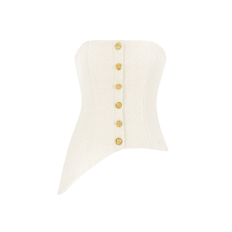 ASYMMETRIC GOLD-DETAILED TWEED CORSET