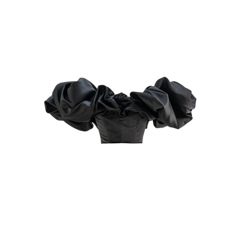 BLACK LACE-UP CORSET WITH MERINGUE FLOUNCES
