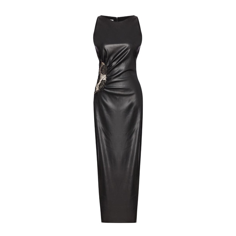 CUT-OUT FAUX LEATHER MIDI DRESS