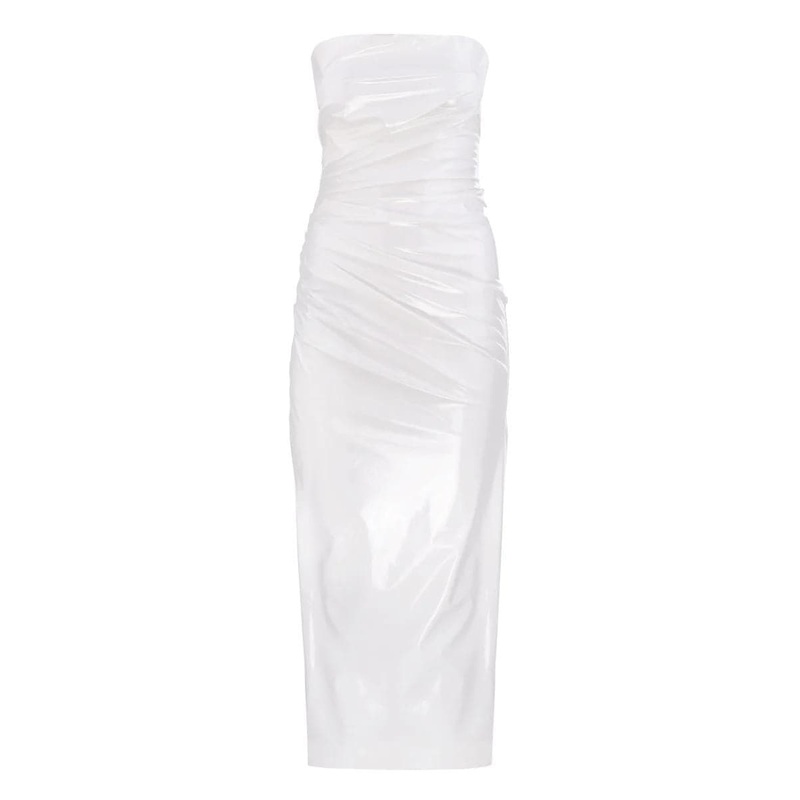 DAKOTA WHITE PATENT FAUX LEATHER MIDI DRESS