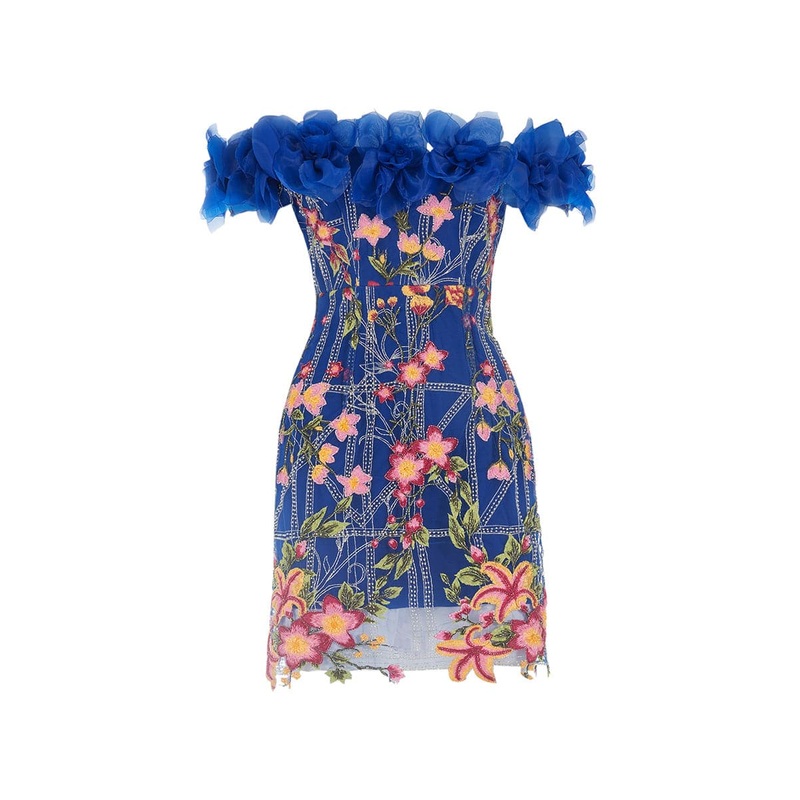 FLOWER APPLIQU EMBROIDERED MINI DRESS