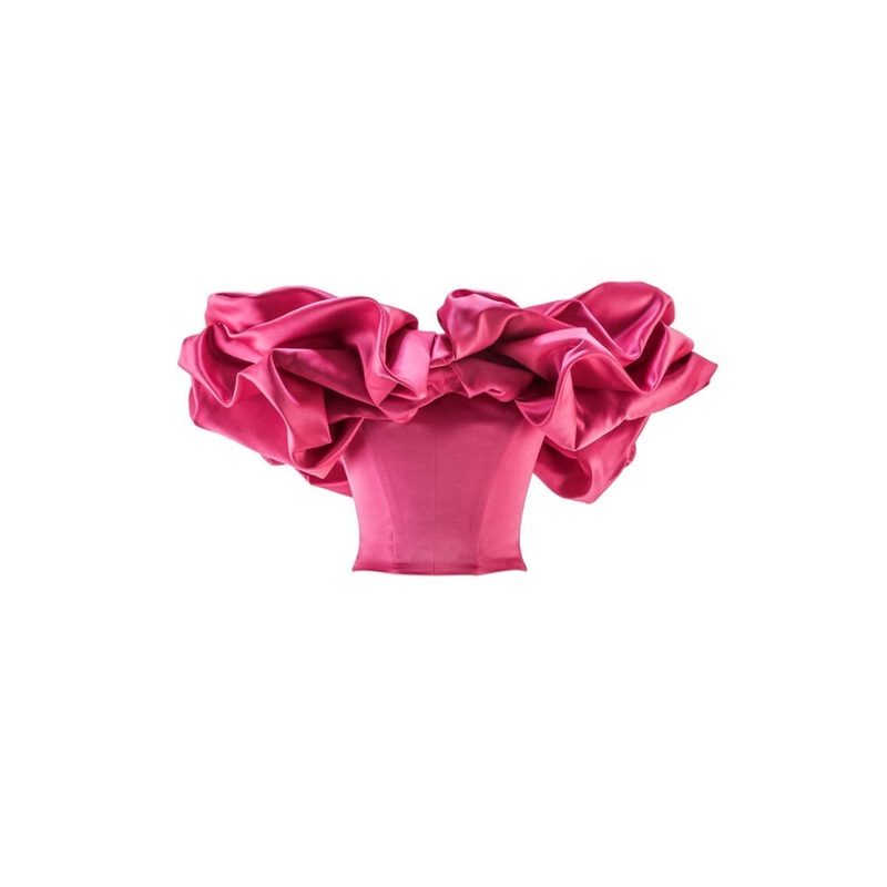 FUCHSIA LACE-UP CORSET WITH MERINGUE FLOUNCES
