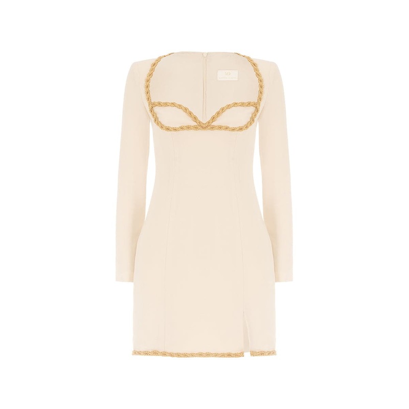 GOLD THREAD-EMBROIDERED CREPE MINI DRESS