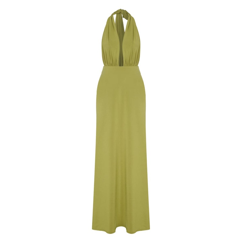 INES GREEN GLOW JERSEY LONG DRESS