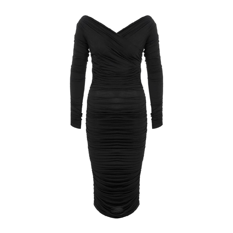 JILOU NOIR DRAPEDJERSEY MIDI DRESS