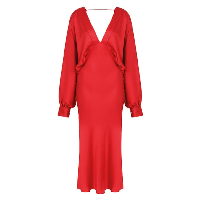 MILA ROUGE SATIN MIDI DRESS