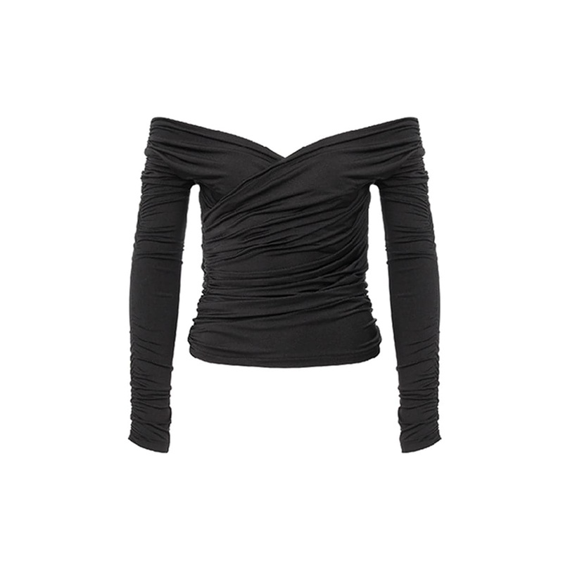 MONIQUE NOIR DRAPED JERSEY TOP