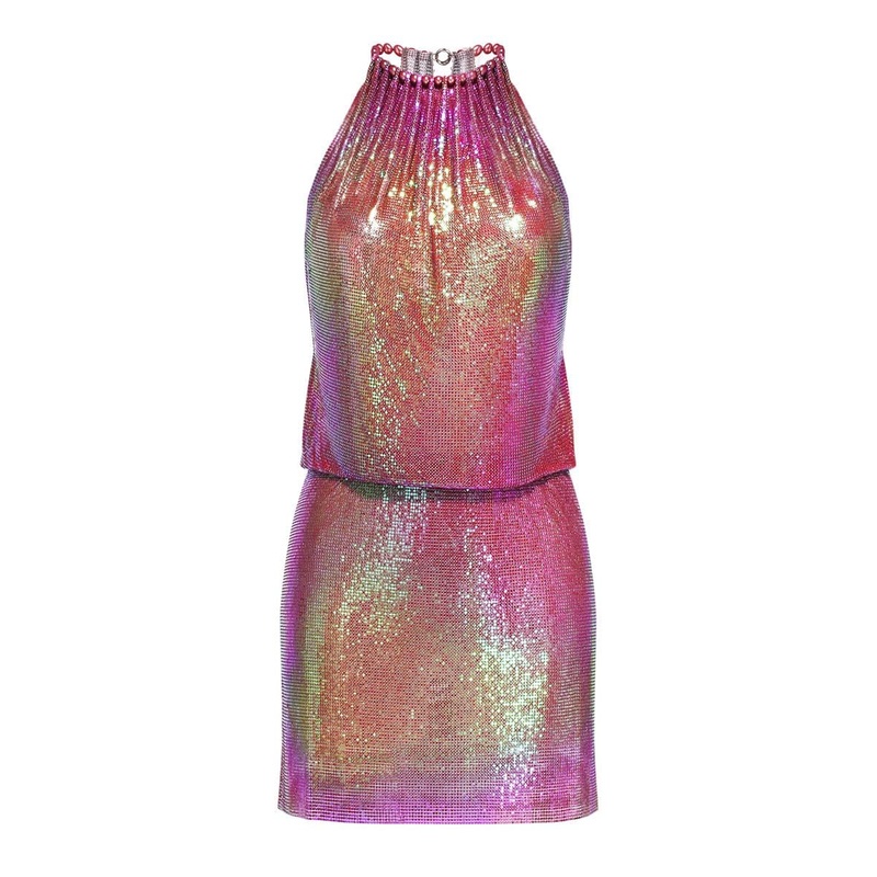 OLYMPIA PINK IRIDESCENT MESH MINI DRESS