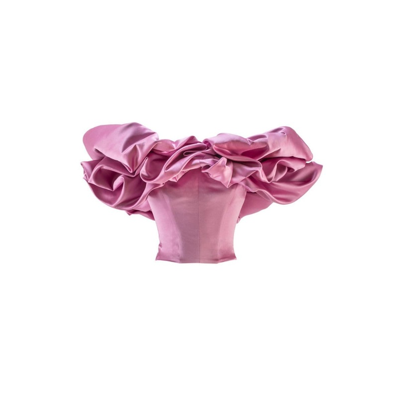 PINK LACE-UP CORSET WITH MERINGUE FLOUNCES