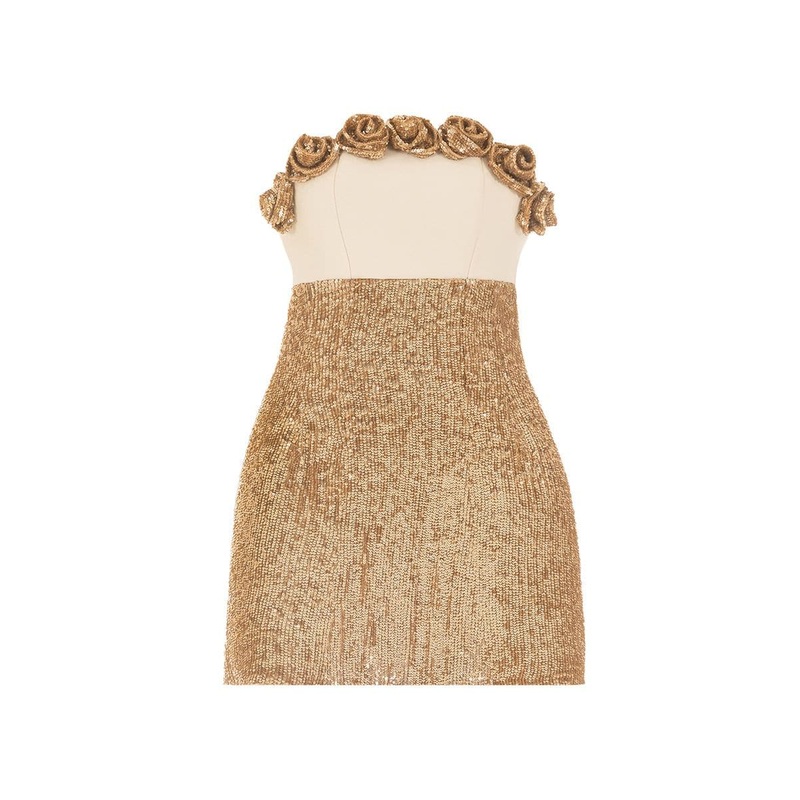 ROSE APPLIQU SEQUINNED MINI DRESS