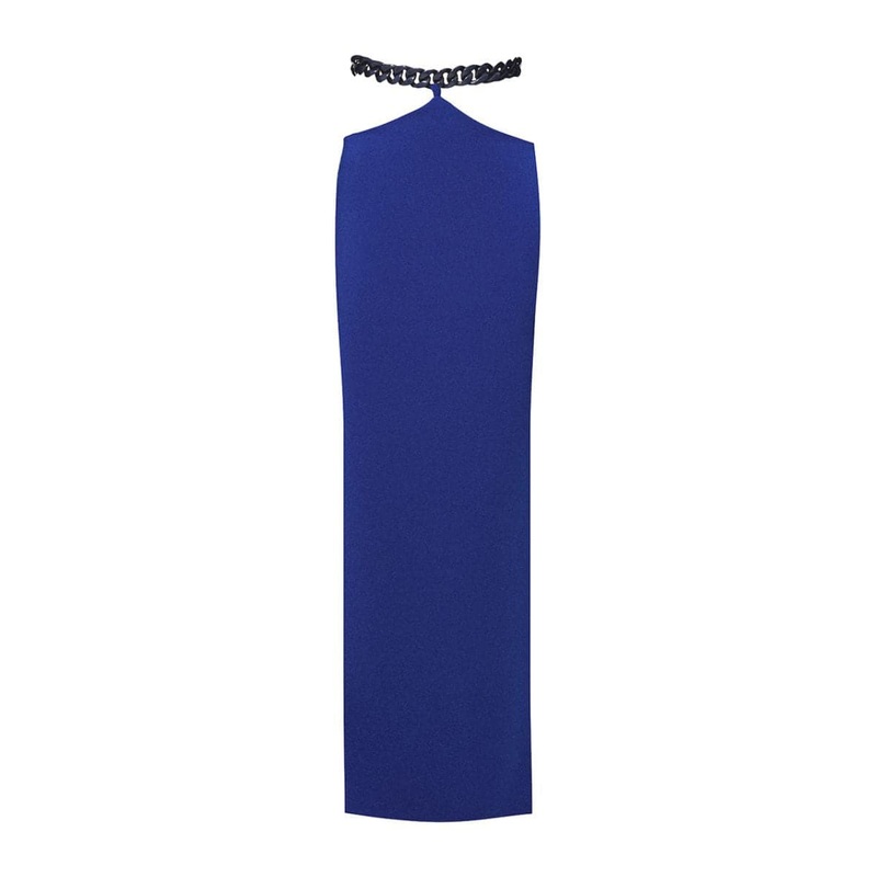 BLUE CUT-OUT MIDI SKIRT WITH CHAINS