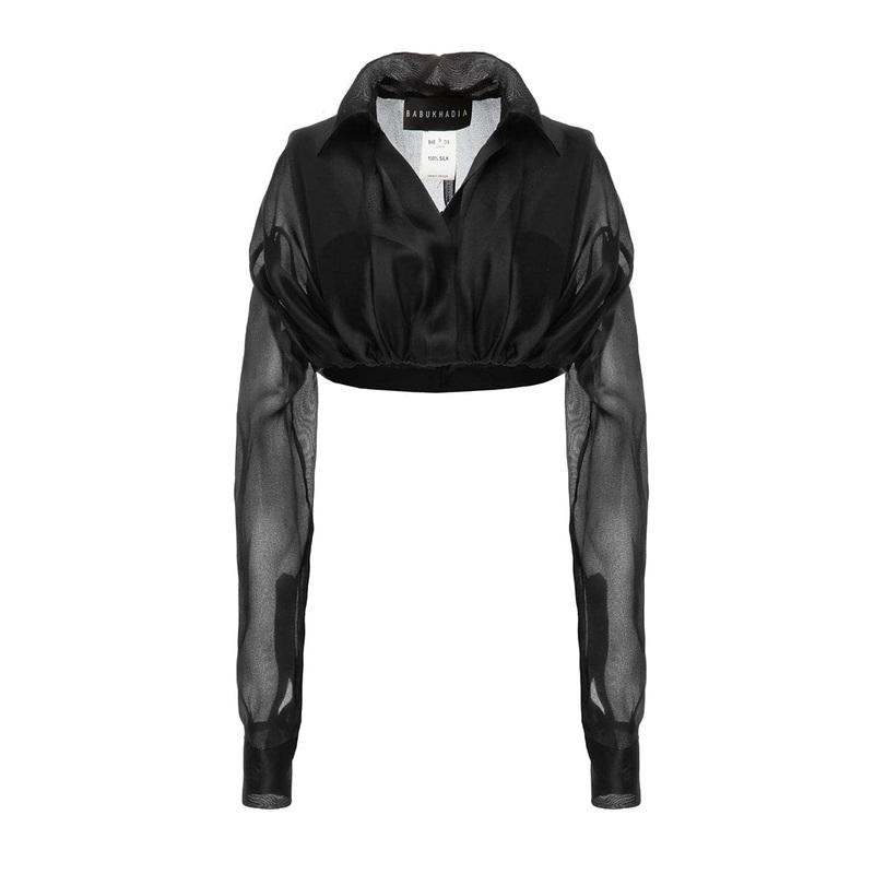 CROPPED BLACK SILK SHIRT
