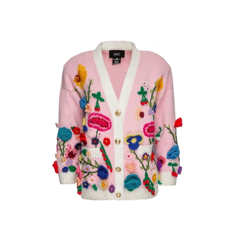 FLORIS PINK EMBROIDERED OVERSIZED CARDI