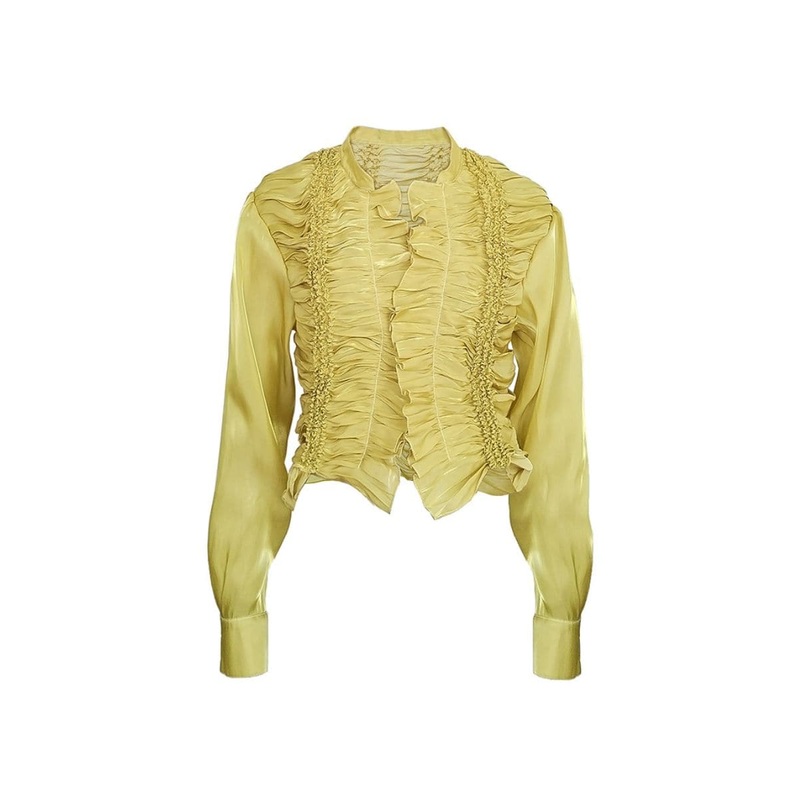 GABRIELA YELLOW VERTICAL SHIBORI LINE RUFFLE BLOUSE