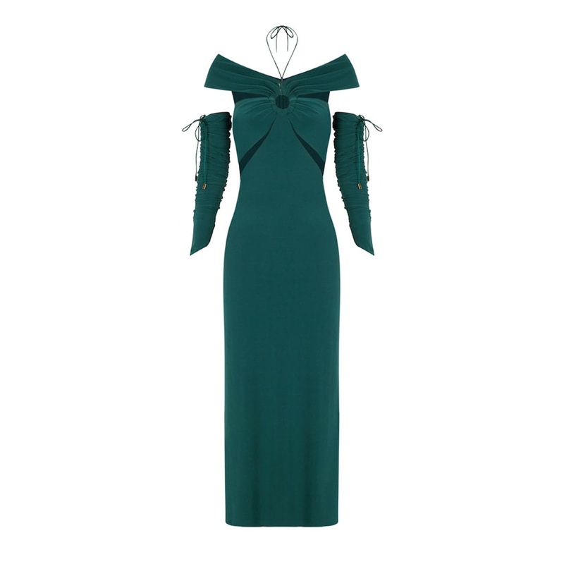 GREEN CUT-OUT LONG DRESS