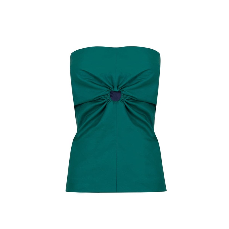 GREEN FAUX LEATHER GATHERED TOP