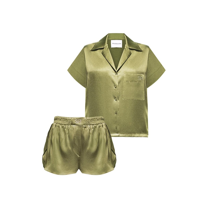 GREEN SILK SHORT SET