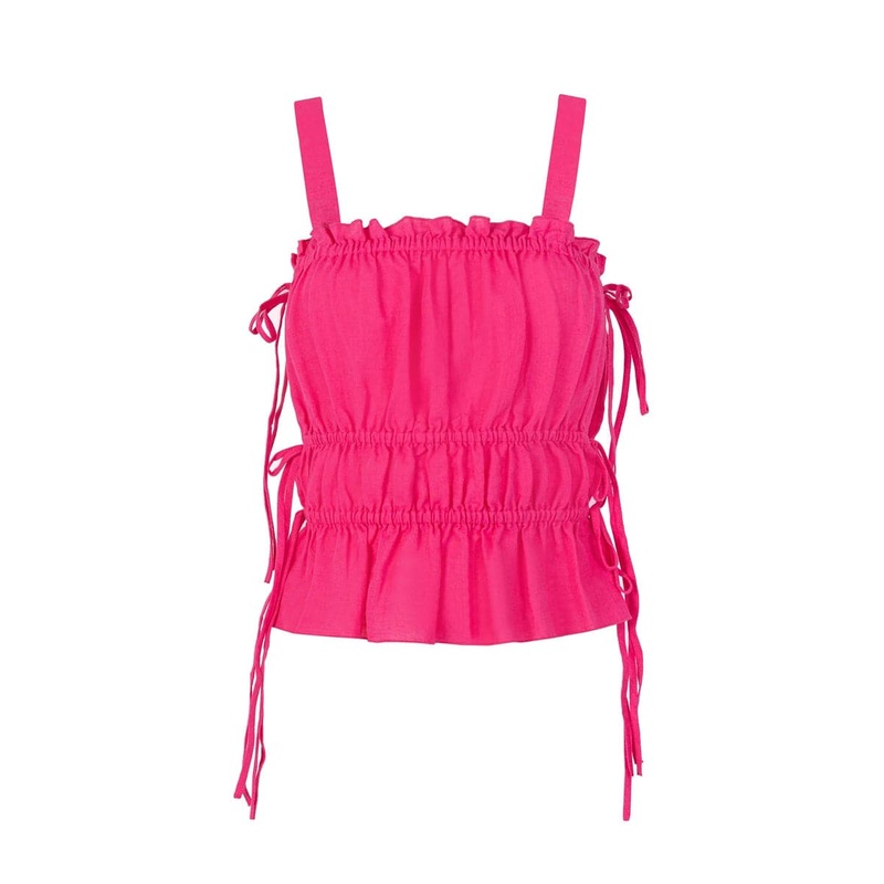 HOT PINK TIE-DETAILED TOP