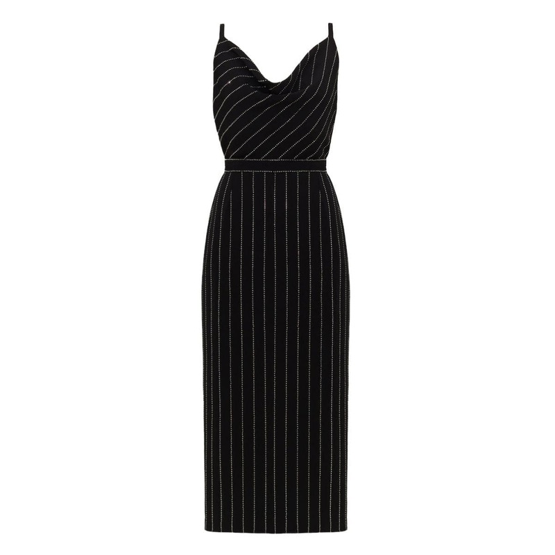 KAMEA BLACK RHINESTONE MIDI DRESS