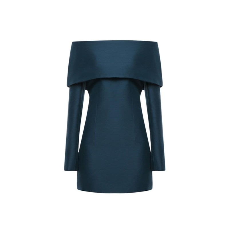 LARGE FOLD-DOWN GREEN COLLAR MINI DRESS