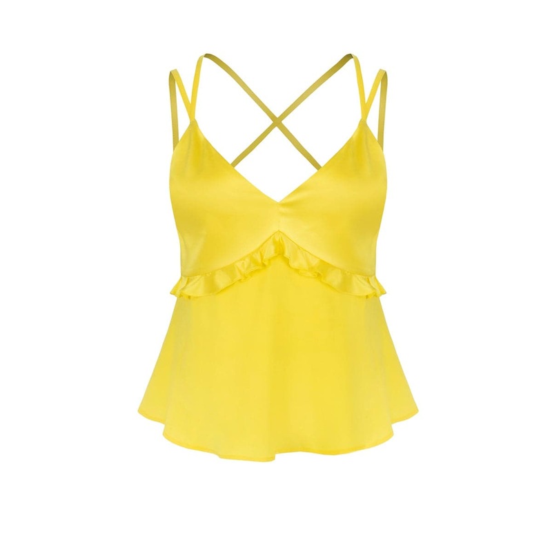 LEMON YELLOW RUFFLED SILK TOP