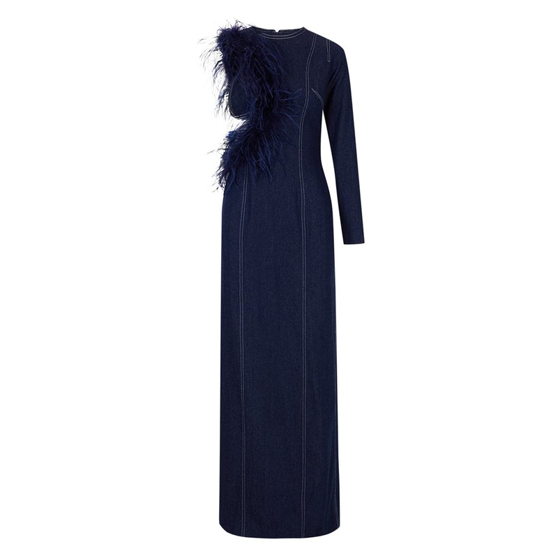 NAVY BLUE DENIM CUT-OUT LONG DRESS