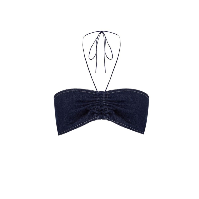 NAVY BLUE DENIM GATHERED TOP