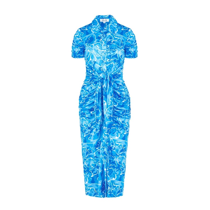 POOL WATER PRINT STRETCH-JERSEY MIDI DRESS