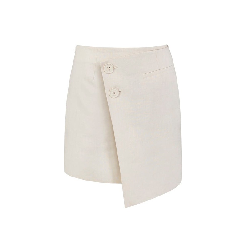 SANDY BEIGE ASYMMETRIC MINI SKIRT
